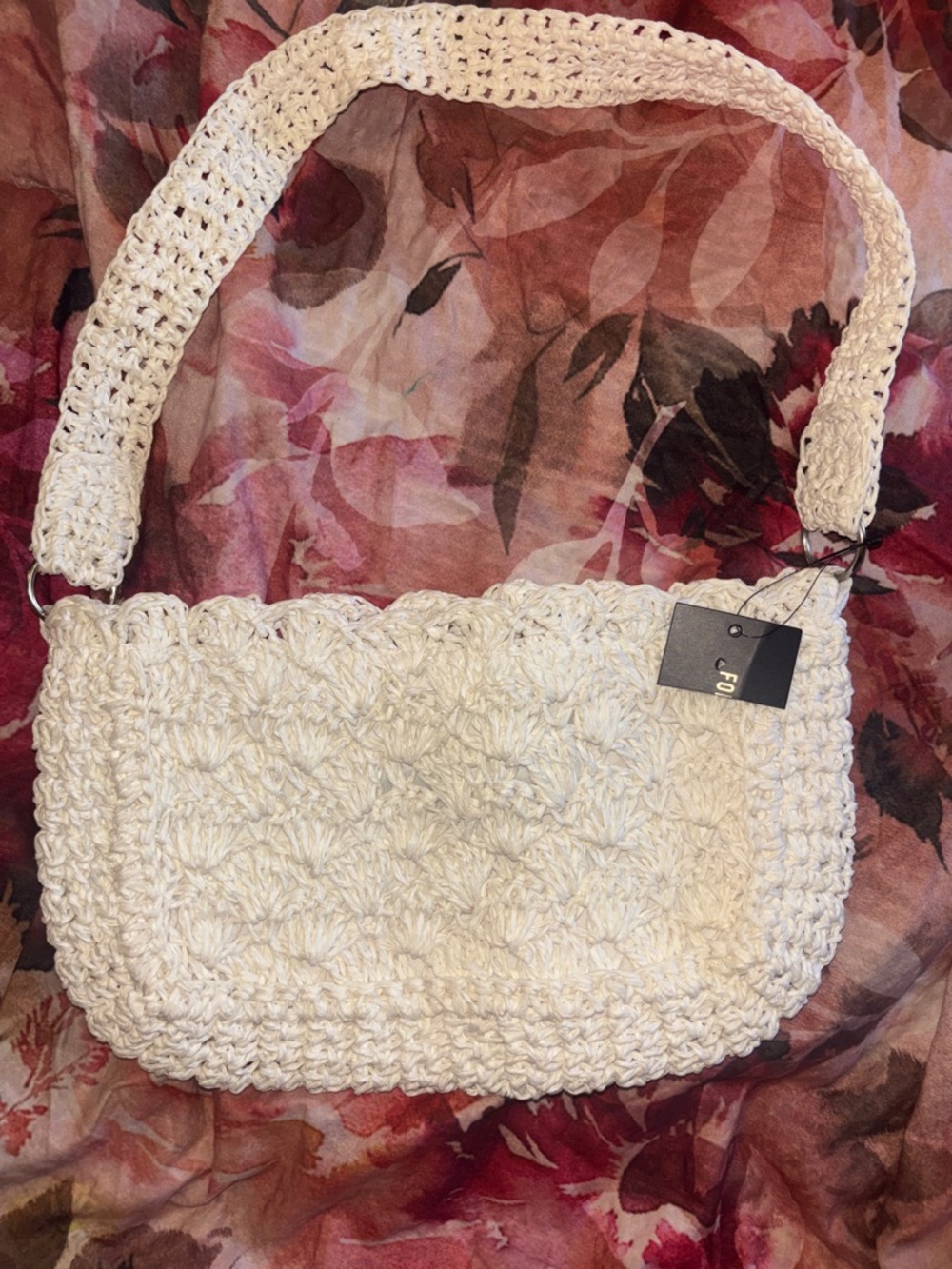 Woman’s Handcrafted Cream Crochet Shoulder Bag NWT